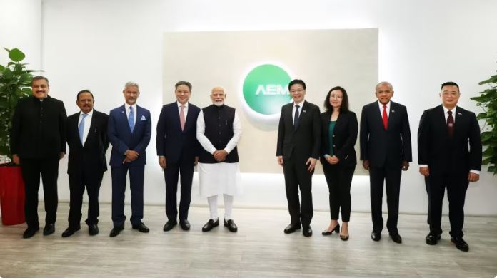 Singapore's Prime Minister Lawrence Wong and India's Prime Minister Narendra Modi at AEM Singapore on Sep 5, 2024